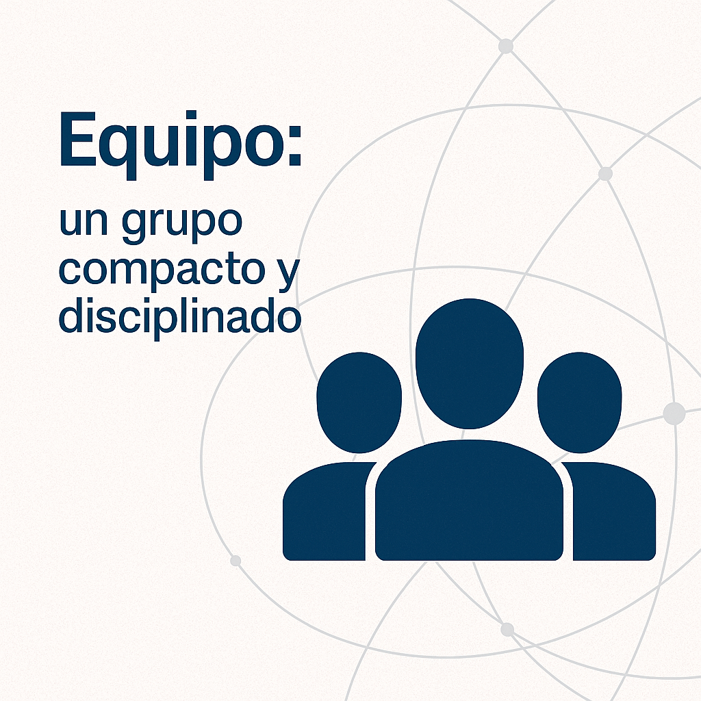 Ilustración de tres figuras en color azul representando un equipo político compacto y disciplinado, elemento clave en campañas electorales